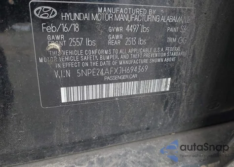 2018 Hyundai Sonata Se z USA, uszkodzony, nr VIN 5NPE24AFXJH694369